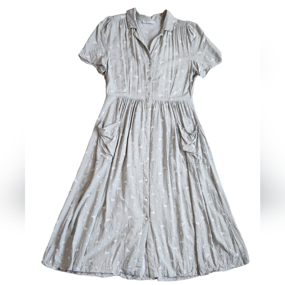 Roolee Green A-Line Midi Dress with Notched Collar